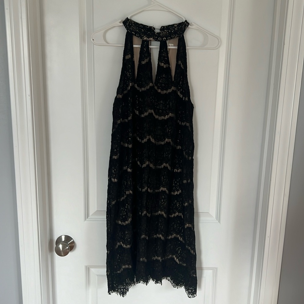 Black lace high neck dress